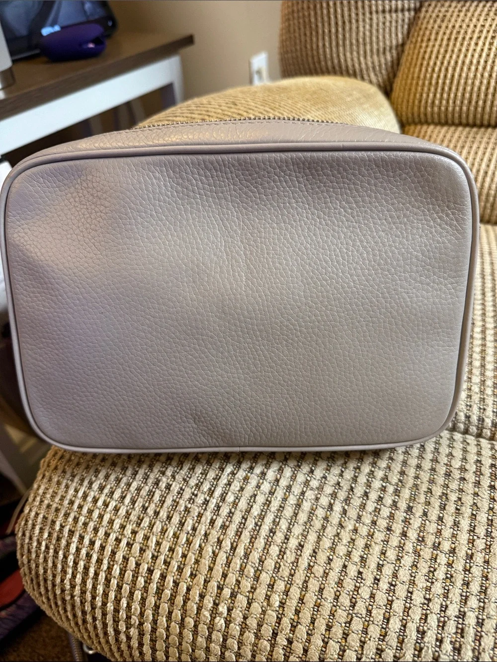 Michael Kors Light Gray Pebbled Leather Toiletry Bag